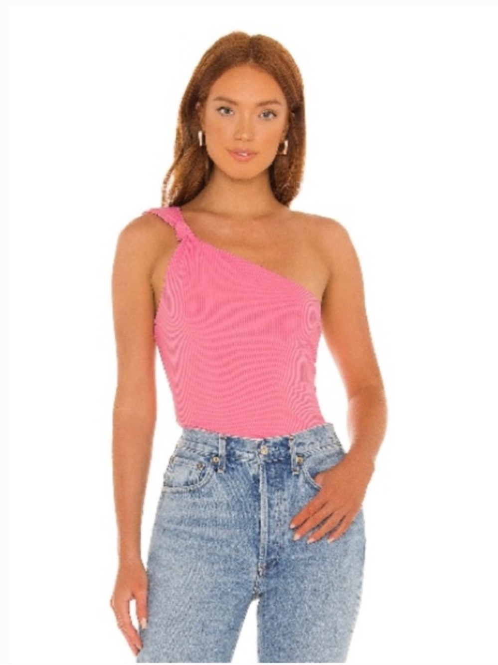 Lovers + Friends One-Shoulder Pink Ribbed Bodysuit